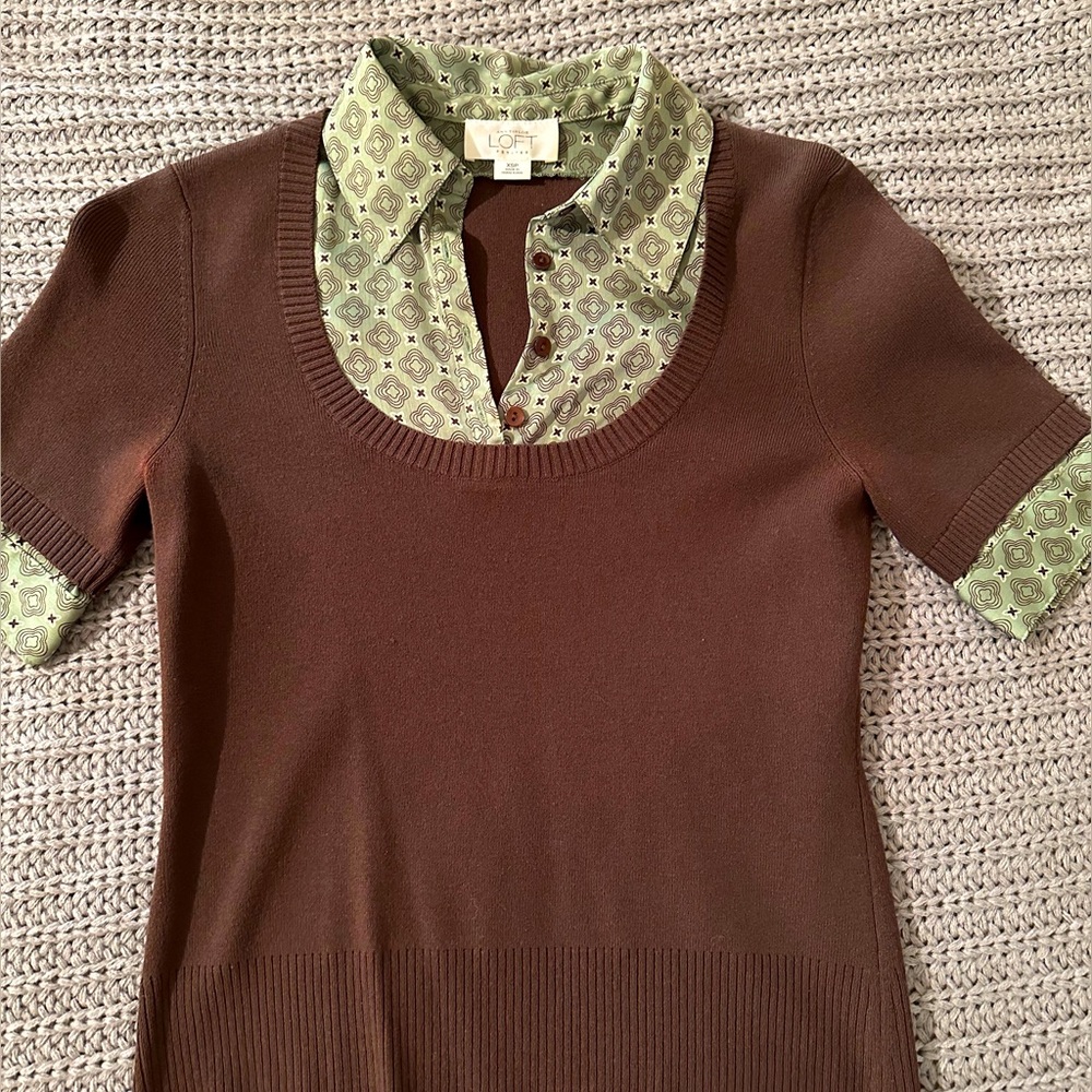 Loft layered sweater/satin blouse